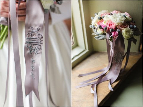 monogrammed bridal bouquet ribbon